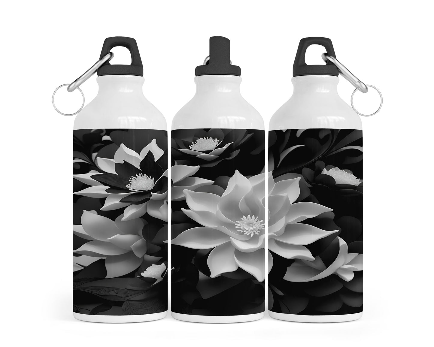 Black & White Florals 600ml Aluminum Water Bottle