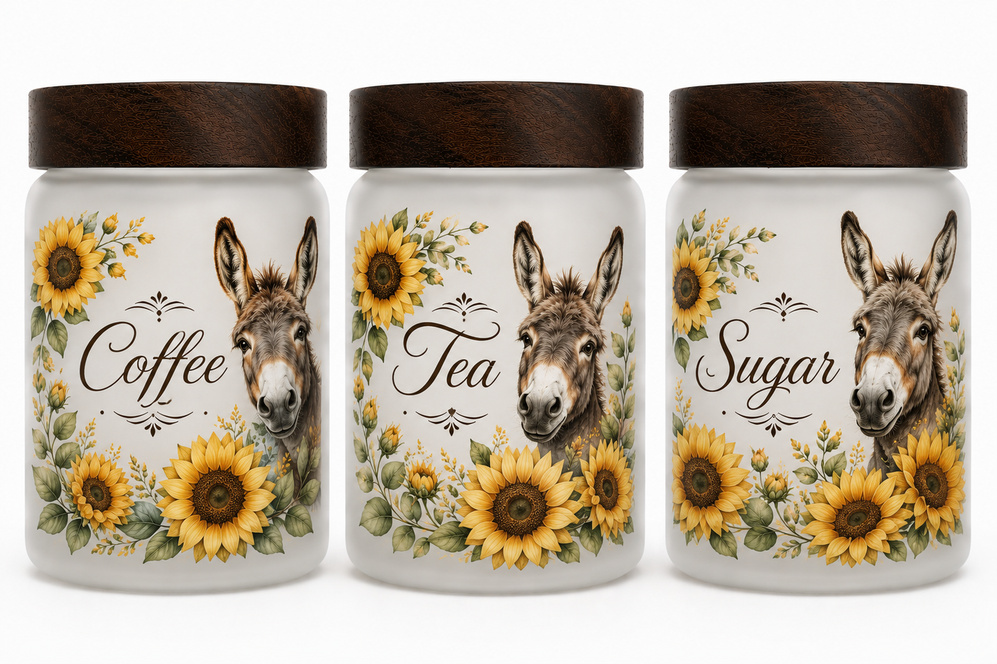 Donkey's & Sunflowers Themed Coffee, Tea & Sugar Containers