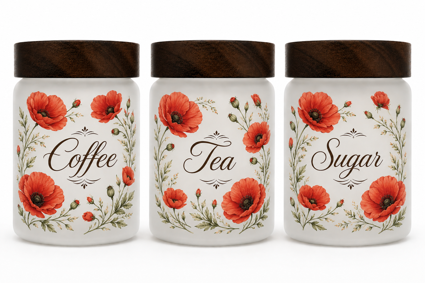 Poppy Themed Coffee, Tea & Sugar Containers