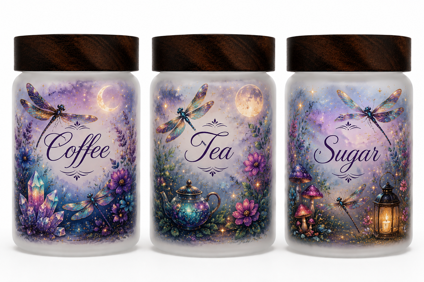 Mystical Dragonflies Themed Coffee, Tea & Sugar Containers