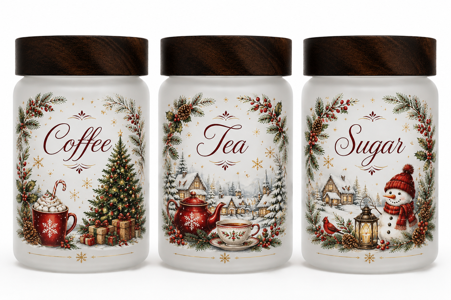 Christmas Themed Coffee, Tea & Sugar Containers