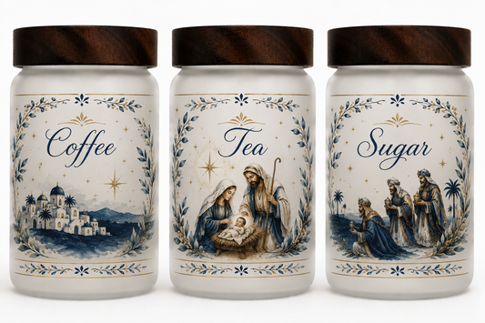 Nativity Scene Themed Coffee, Tea & Sugar Containers