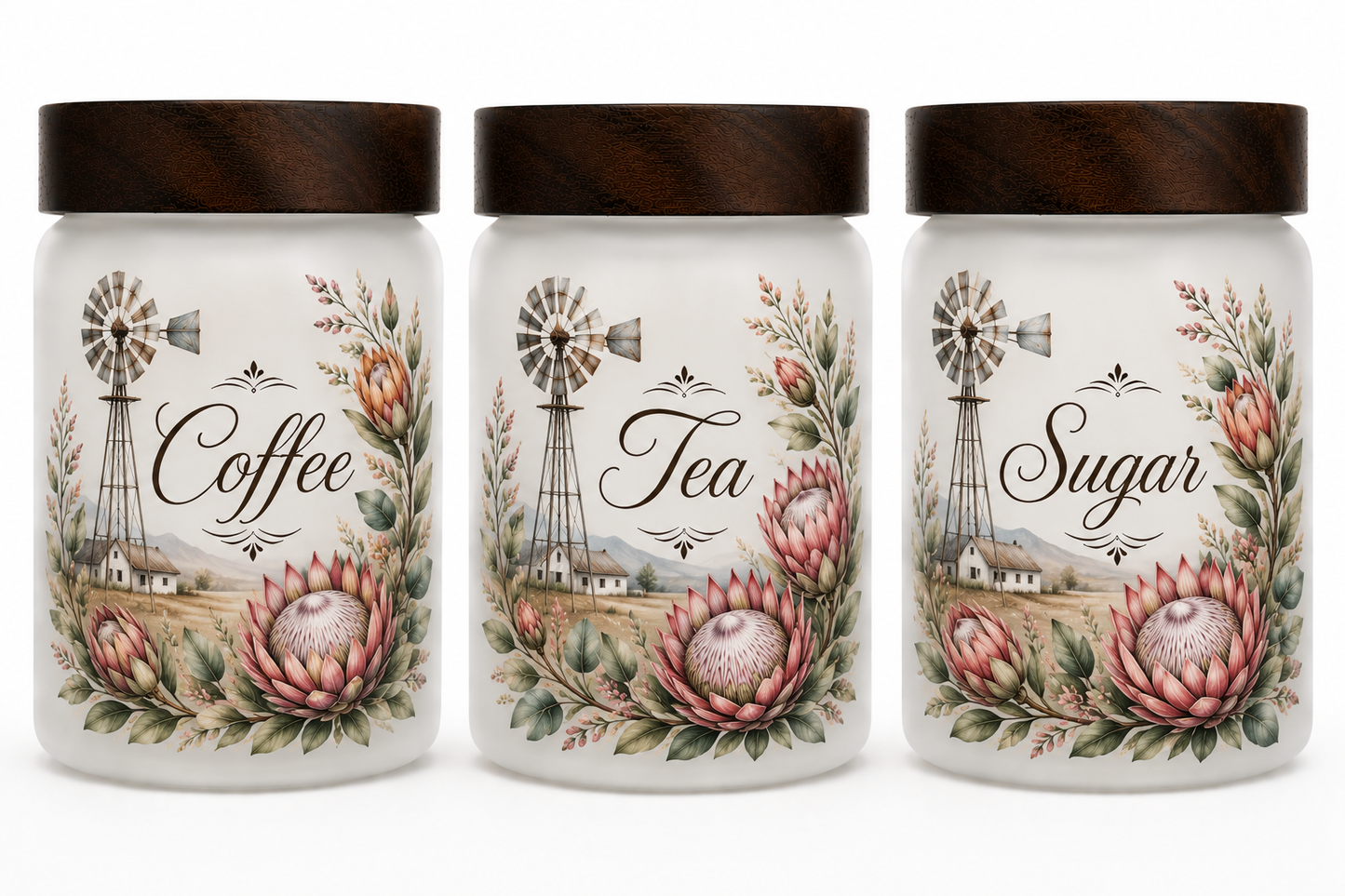 Protea & Windmills Themed Coffee, Tea & Sugar Containers