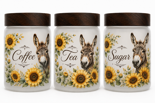 Donkey's & Sunflowers Themed Coffee, Tea & Sugar Containers
