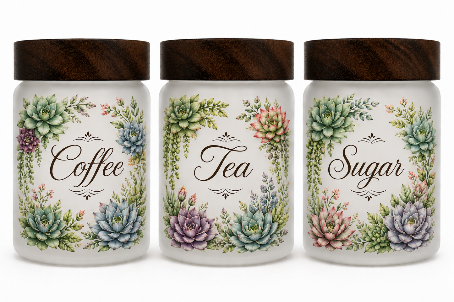 Succulent Themed Coffee, Tea & Sugar Containers